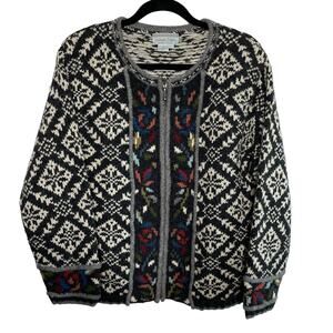 Vtg Nomadic Traders Fair Isle Cardigan Sweater Full Zip Long Sleeve Multicolor L